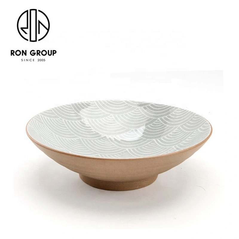 Customized Restaurant Fish Pattern Ceramic Round Khaki Bowl