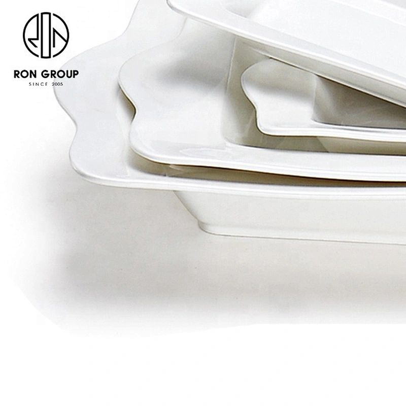 Wholesale Restaurant Catering White Rectangle Soup Plate With Double Handle