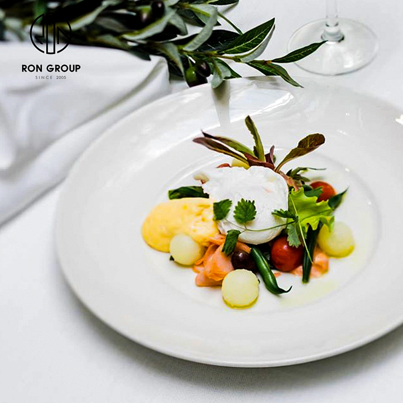 Hotel Porcelain Glossy Tableware Custom White Shallow Round Plate