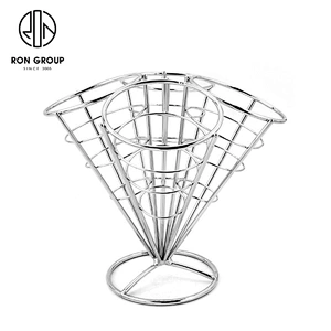 Food Display Stainless Steel Four Finger Chips Holder Cone Stand