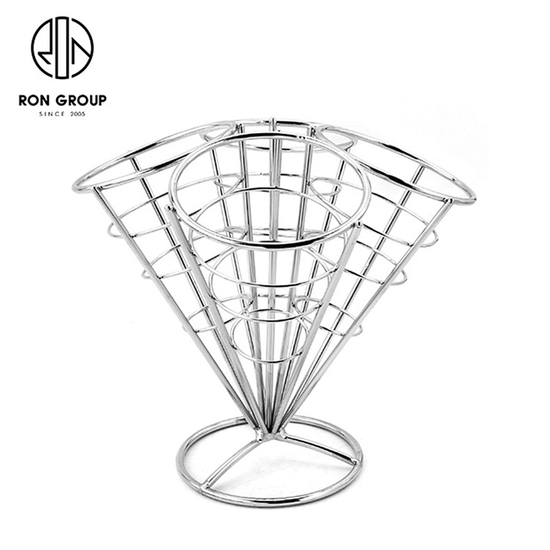 Food Display Stainless Steel Four Finger Chips Holder Cone Stand