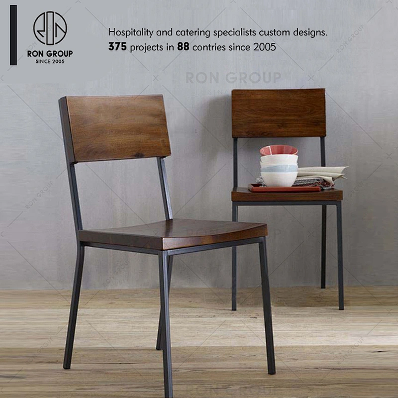 Wholesale Stackable Metal Chair With Solid Wood Seat