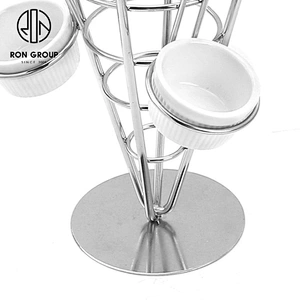 Stainless Steel Two Cups French Fries Display Rack With Ketchup Cups