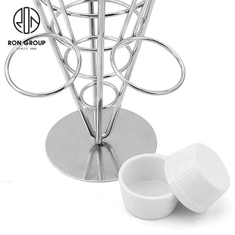 Stainless Steel Two Cups French Fries Display Rack With Ketchup Cups