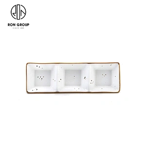 3 Compartment Rectangular Vinegar Dish Food Container Porcelain Plate For Sale