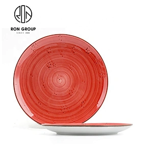 Restaurant Customized High End Tomato Red Shallow Round Plate