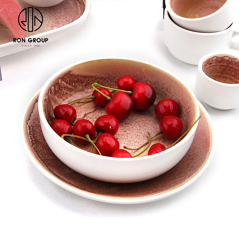 Luxury Fambe Pink Rhythm Ceramic Trendy Fruit Plate For Restaurant