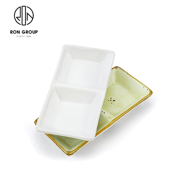 Restaurant Hotel Tableware 2 Compartment Divided Soy Sauce Dish