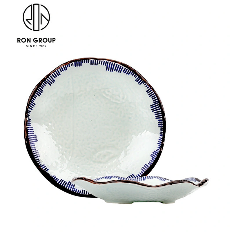 Easy To Clean 8 Inch Ripple Shape Round Ceramic Dinner Plate