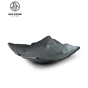 Matt Black Square Ceramic Dinner Plate For Restaurant