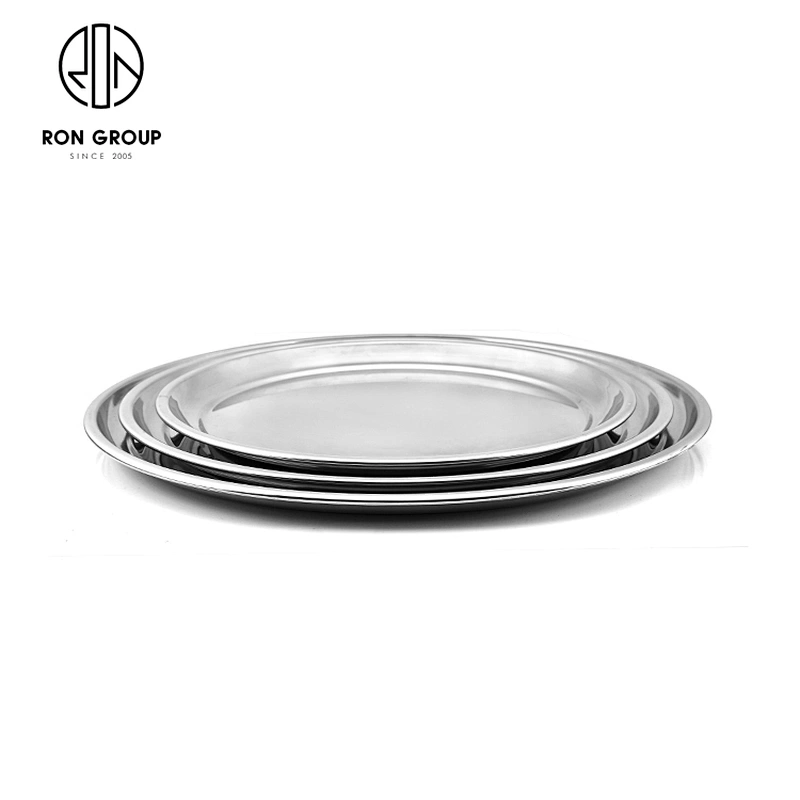 Classic Silver Mirrored Round Metal Serving Tray For Hotel Restaurant