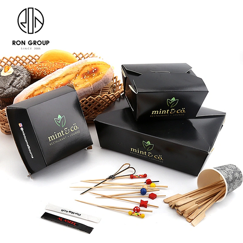 Wholesale Restaurant Custom Logo Black Disposable Takeway Food Container
