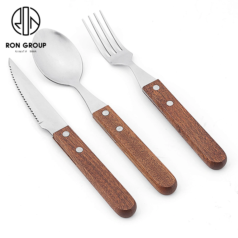 Wholesale Coffee Shop Restaurant Flatware Set Wooden Handle Cutlery