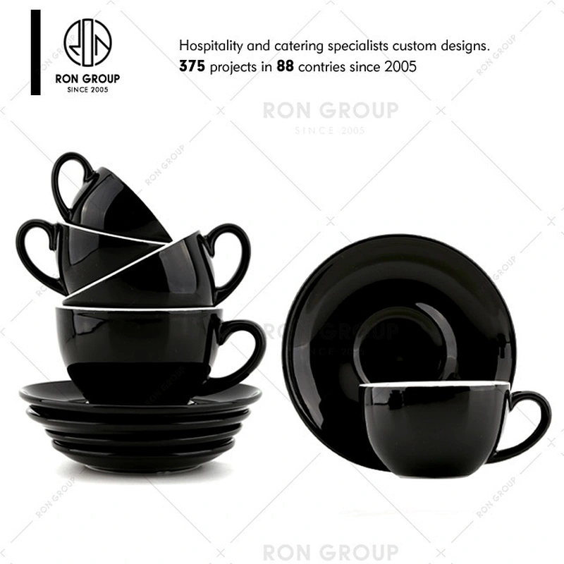 Wholesale Restaurant Black Ceramic Coffee Cup And Saucer