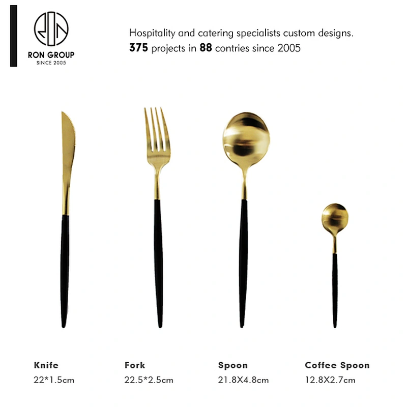 Black Gold Luxury Cutlery Set for Restaurant knife and fork and spoon