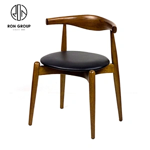 Nordic Simple Vintage Restaurant Wood Elbow Chair With Round Seat