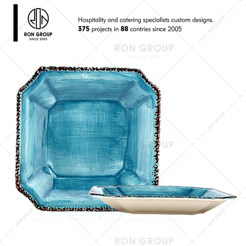 Restaurant High Quality Ceramic Round Blue Dinner Plate