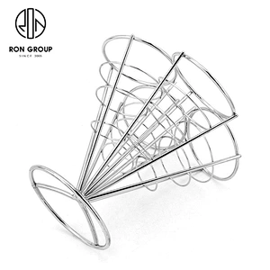 Food Display Stainless Steel Four Finger Chips Holder Cone Stand