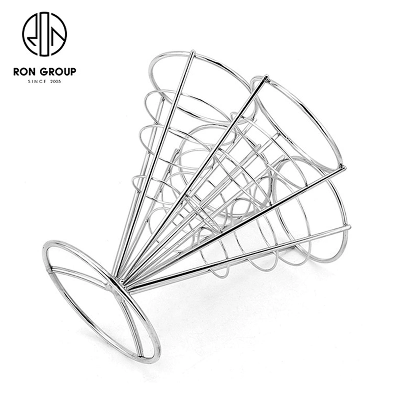 Food Display Stainless Steel Four Finger Chips Holder Cone Stand