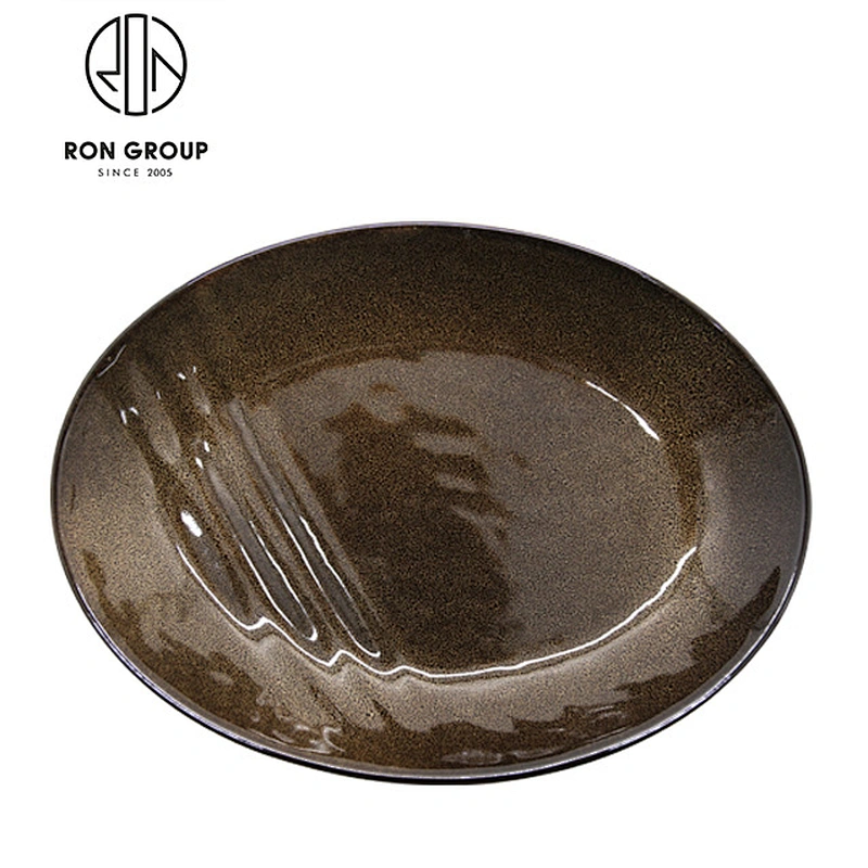 Restaurant 12 Inch Round Ceramic Brown Color Plate