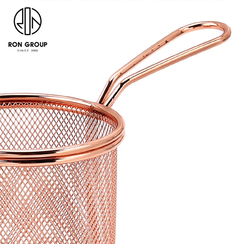 Hot Selling Kitchen Accessories Metal Weave Rose Gold Round Stainless Steel Mesh Fry Basket