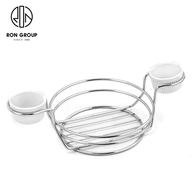 Commercial Restaurant Stainless Steel Black Round Double Sauce Bowl Bread Basket
