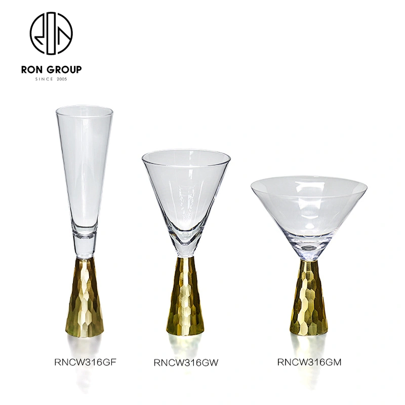 Wholesale Clear Glass Crystal Wedding Hotel Elegant Gold Champagne Glass