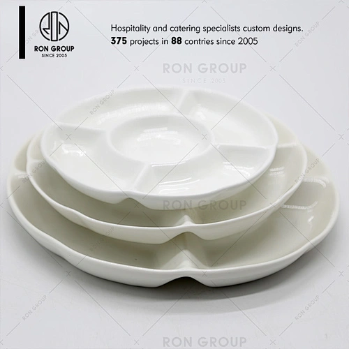 Restaurant catering porcelain round 5 compartment dinner plates