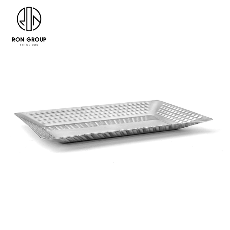 Stainless Steel Custom Metal Dinnerware Diamond Rectangle Plate For Hotel
