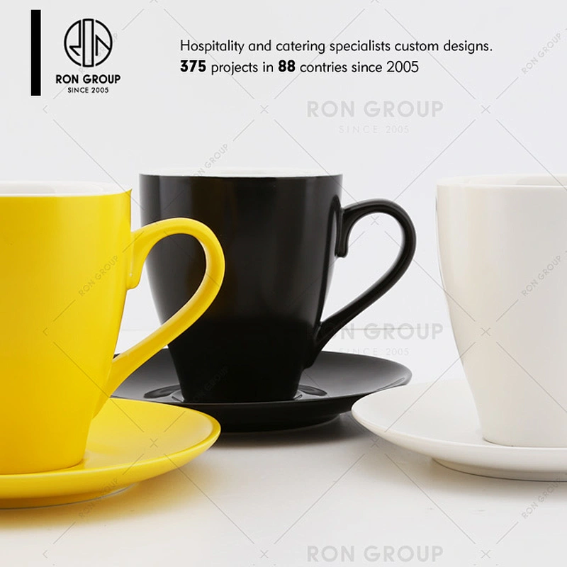 Coffee shop restaurant simple black color porcelain tea cups plates