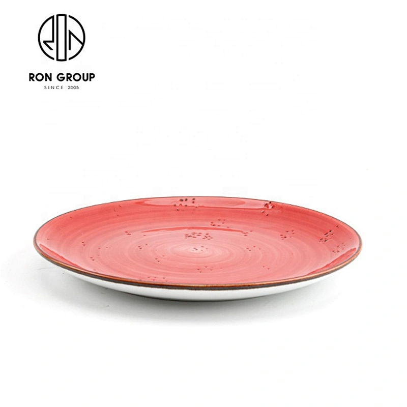 Restaurant Customized High End Tomato Red Shallow Round Plate