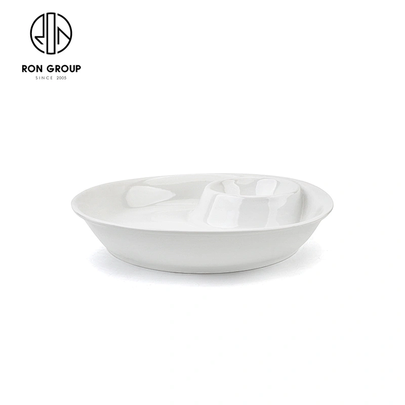 Ceramic White Color Cake Fruit Plate Hotel Porcelain Deep Round Dumplings Dishes