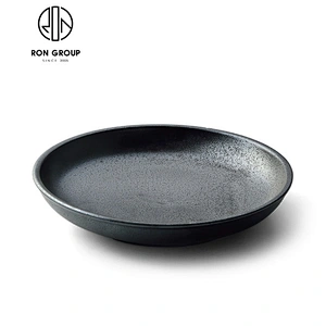 Matt black lotus leaf round soup plate