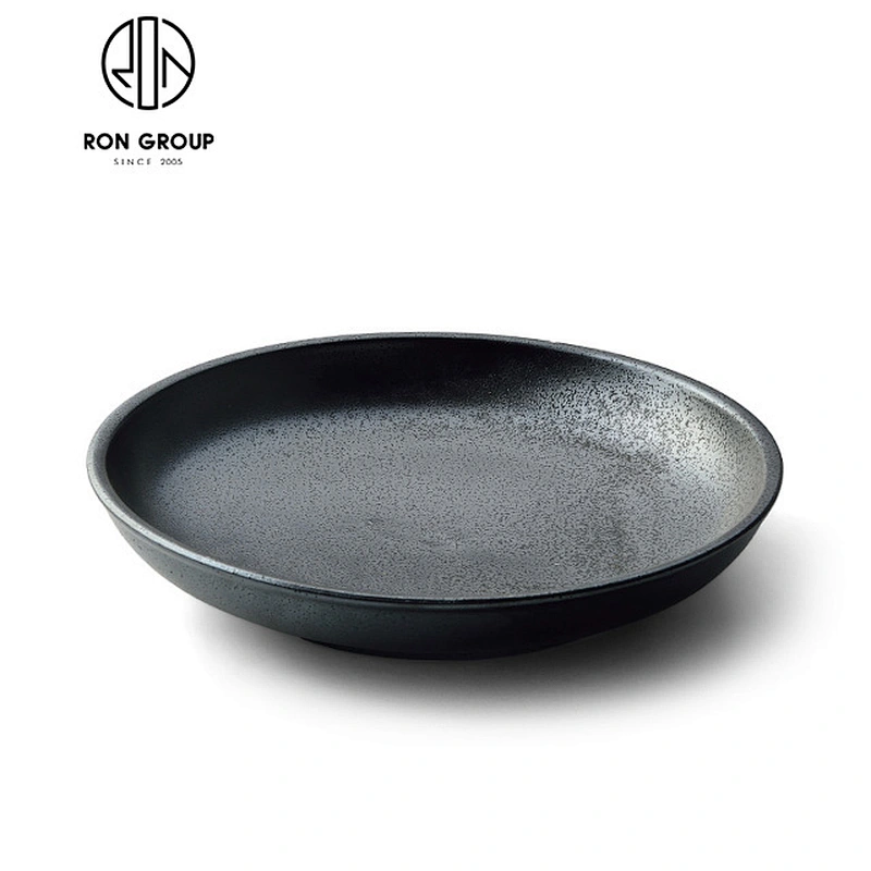 Matt black lotus leaf round soup plate