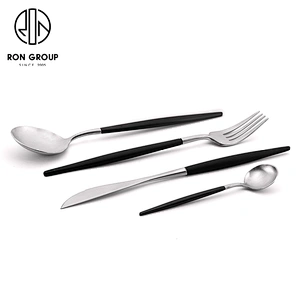 Good Quality Black And Silver Color 304 Stainless Steel Cutlery Flatware Set