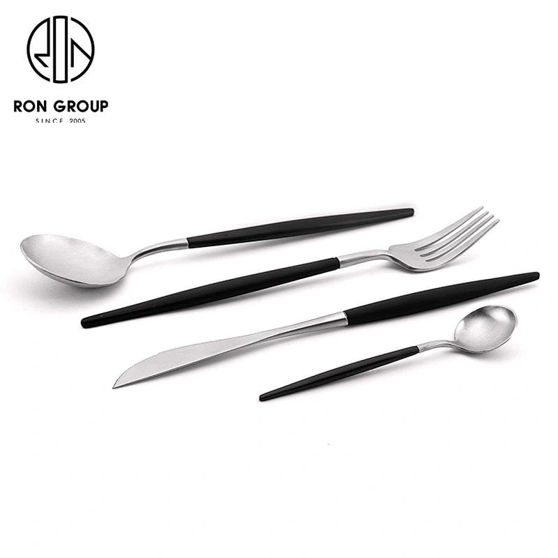 Good Quality Black And Silver Color 304 Stainless Steel Cutlery Flatware Set