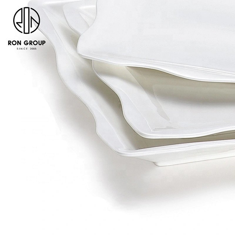 Restaurant Custom Wavy Selvedges Square Plate Porcelain Dinner Plate