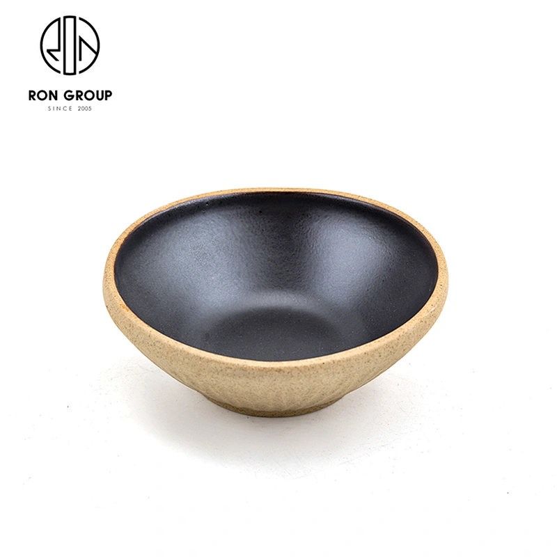 Wholesale Restaurant Ceramic Dishware Matte Black Terracotta Noodle Soup Bowl