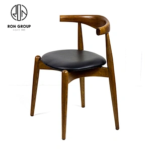 Nordic Simple Vintage Restaurant Wood Elbow Chair With Round Seat