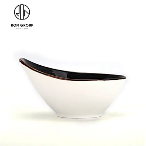 Western Custom Black Ceramic Dinnerceramic Oval Bowls With Hole Handle