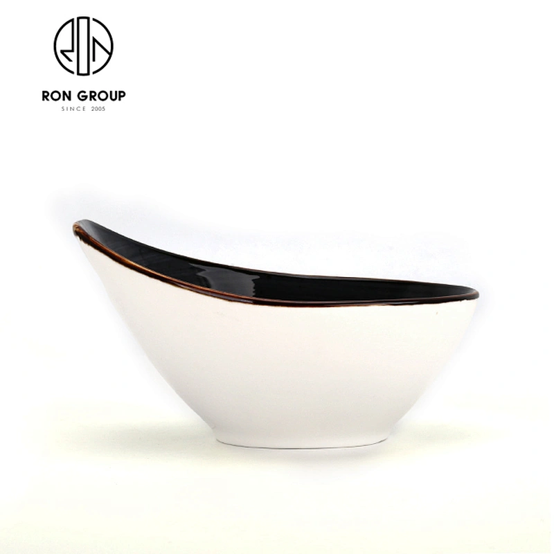 Western Custom Black Ceramic Dinnerceramic Oval Bowls With Hole Handle