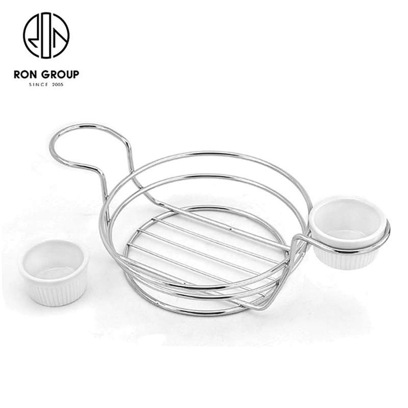 Commercial Restaurant Stainless Steel Black Round Double Sauce Bowl Bread Basket