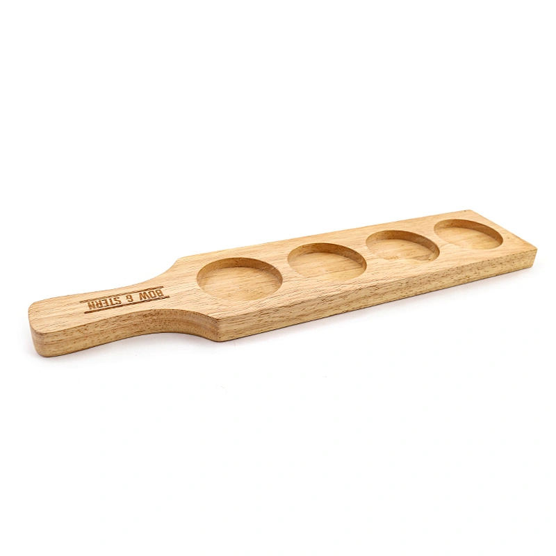 Restaurant Wooden Serving Board Four Hole Glass Cup Custom Wood Tray