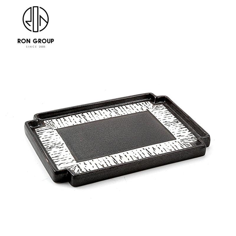 Custom Rectangle Dessert Food Sushi Ceramics Flat Tray For Restaurant