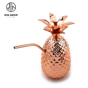 Wholesale popular stainless steel big pineapple shape cup with lid and straw