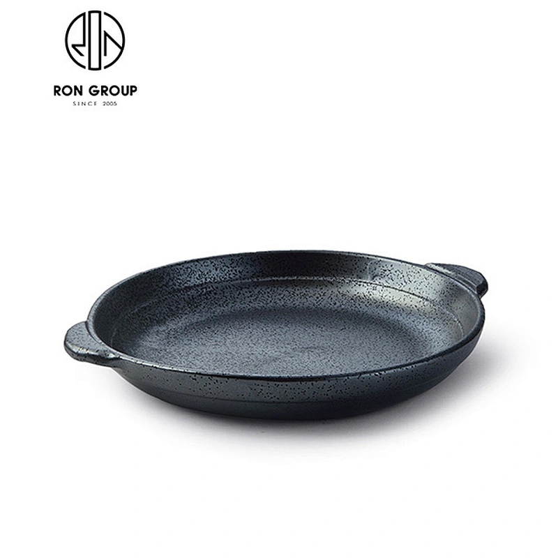 Popular black restaurant ceramic waved rectangular plates
