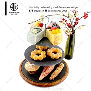 Wholesale Restaurant Black Slate Food Serving Plate With Wooden Rim