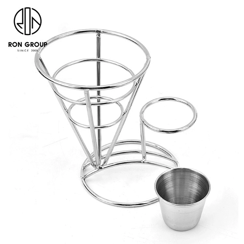 Stainless Steel Single Cup Conical Fram Finger Food Wire Stand With Dip Holder