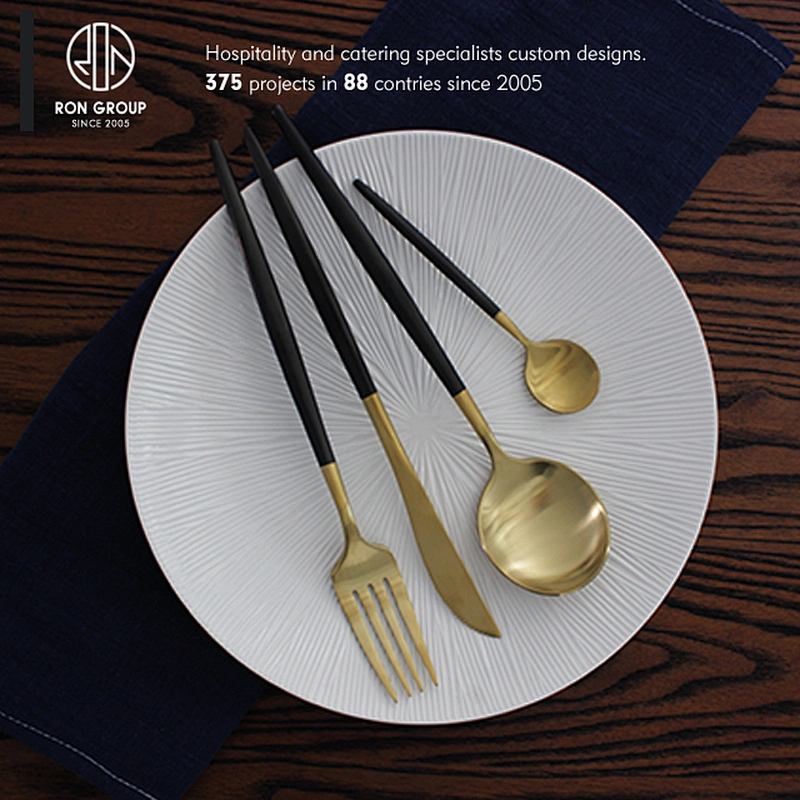 Black Gold Luxury Cutlery Set for Restaurant knife and fork and spoon