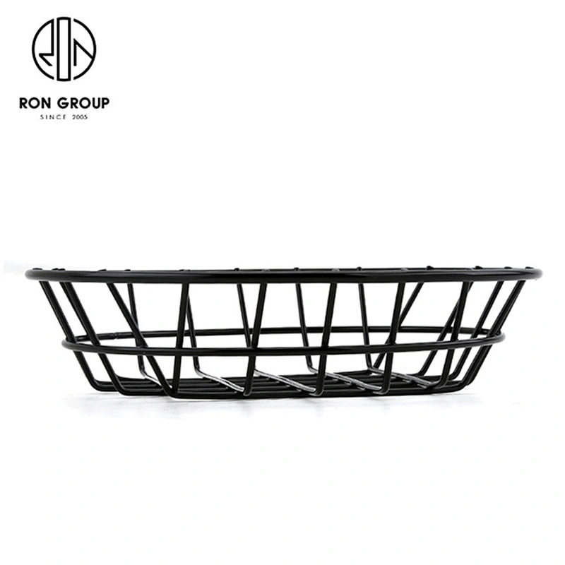 Small Size Metal Iron Wire Black Steel Round Bread Basket For Restaurant